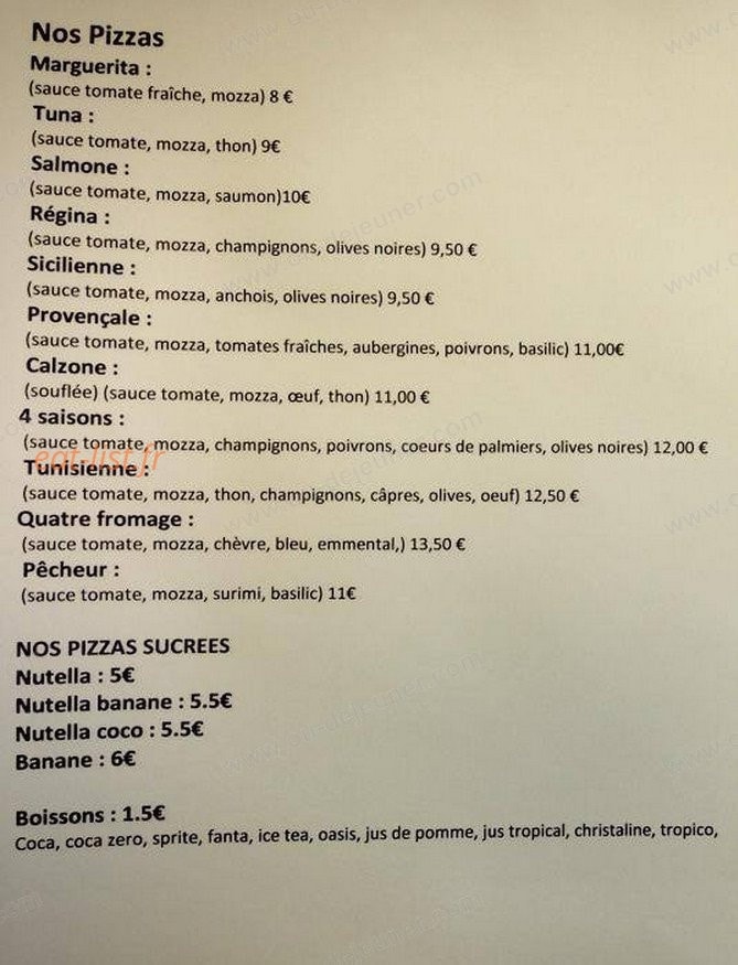 Parnasseto Pizza — carte page 1