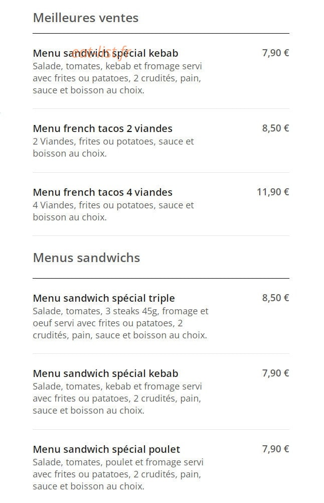 Pizza Eats — carte page 1