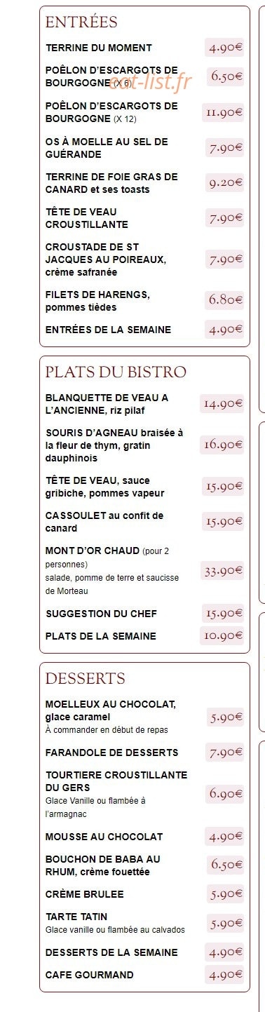 Bistro d'Augustin — carte page 1