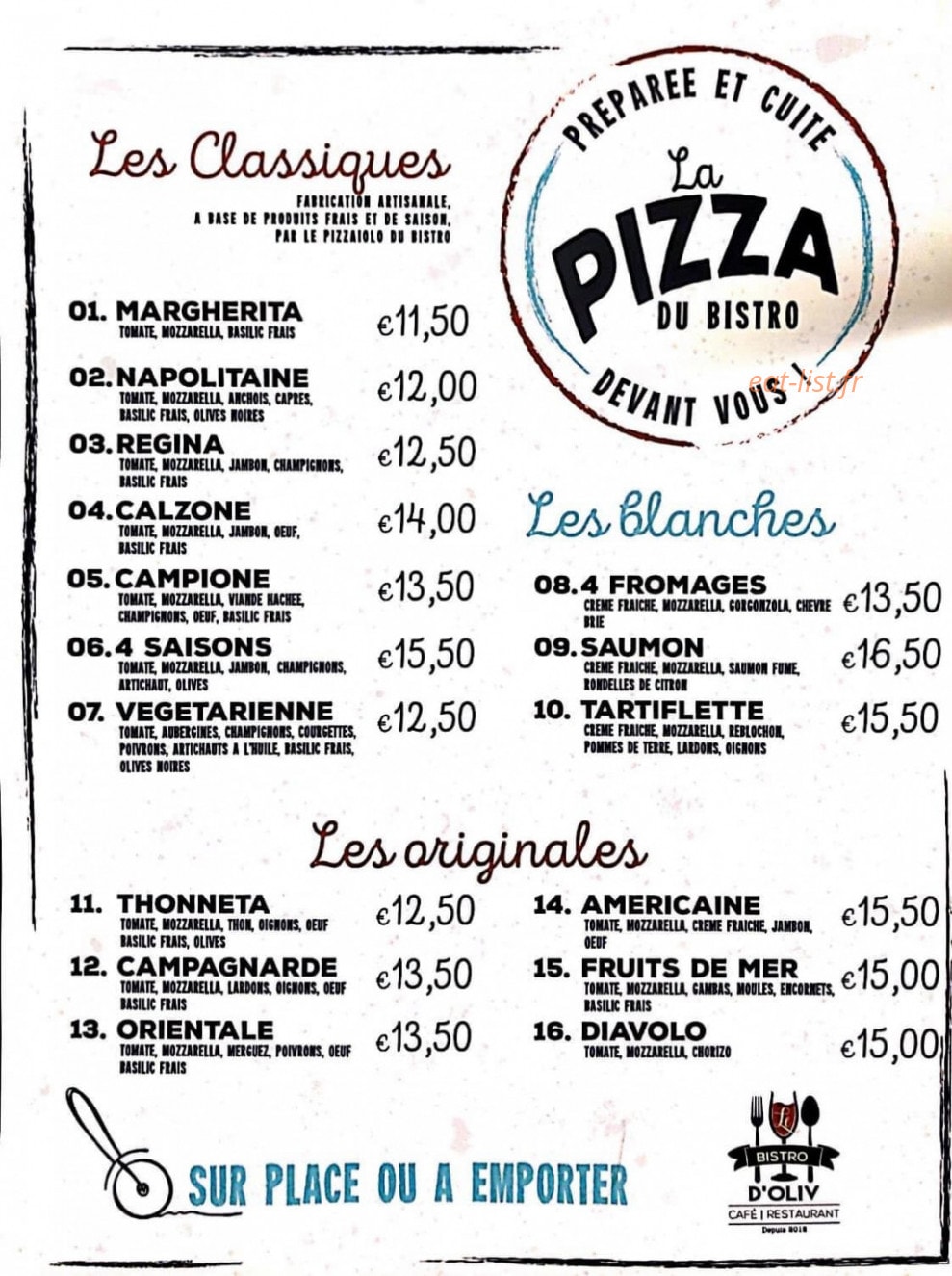 Le Bistro d'Oliv — carte page 1
