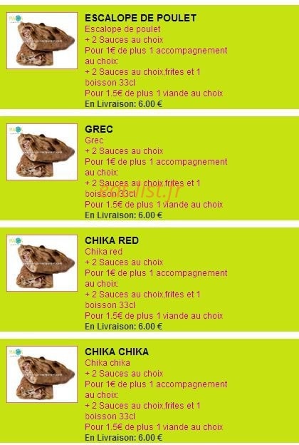 Sandwicherie Maiga — carte page 8