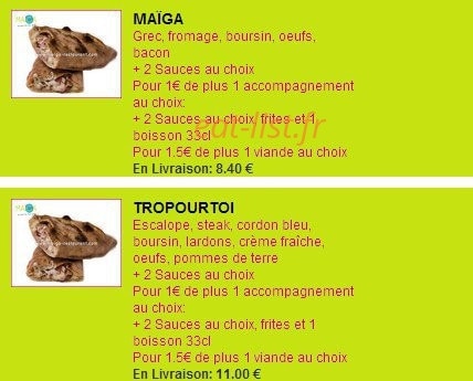 Sandwicherie Maiga — carte page 3