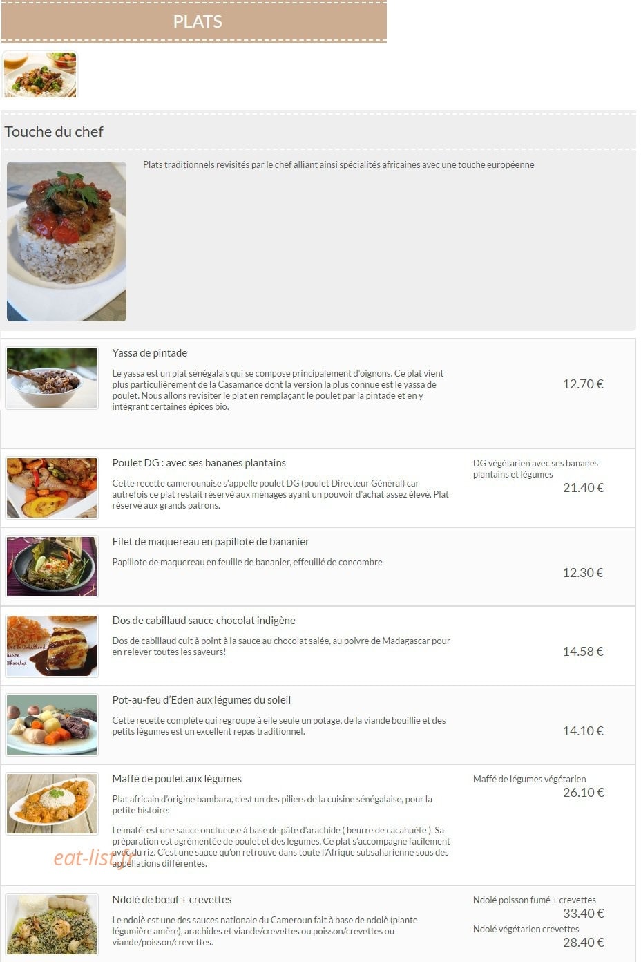 Les Saveurs D'elisee — carte page 1