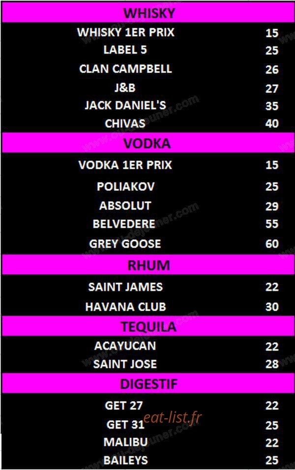 Night Drink — carte page 1