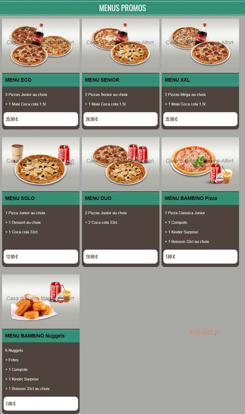 Casa Pizza Ro-Ma — carte page 1