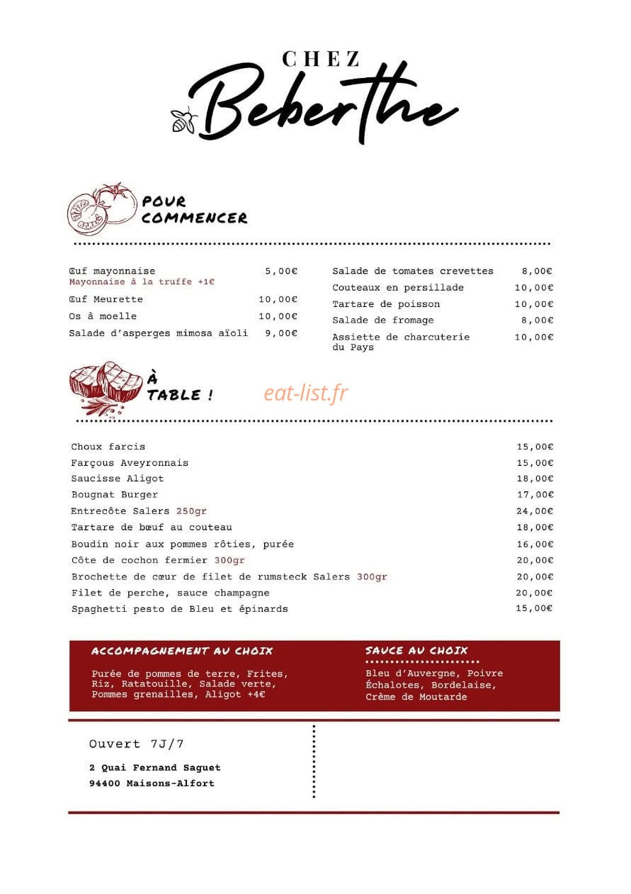 Chez Beberthe — carte page 1