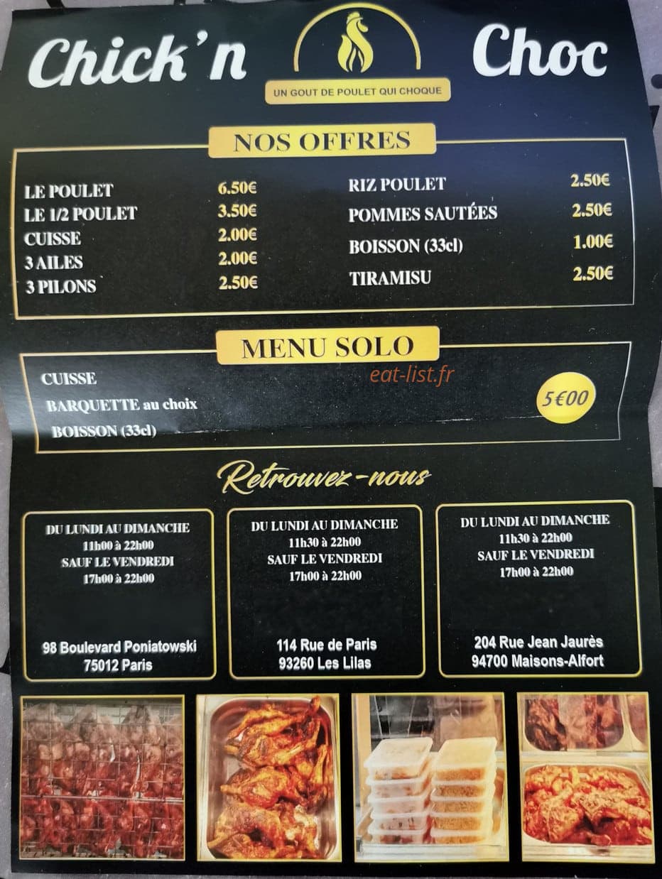 Chick'n Choc — carte page 1