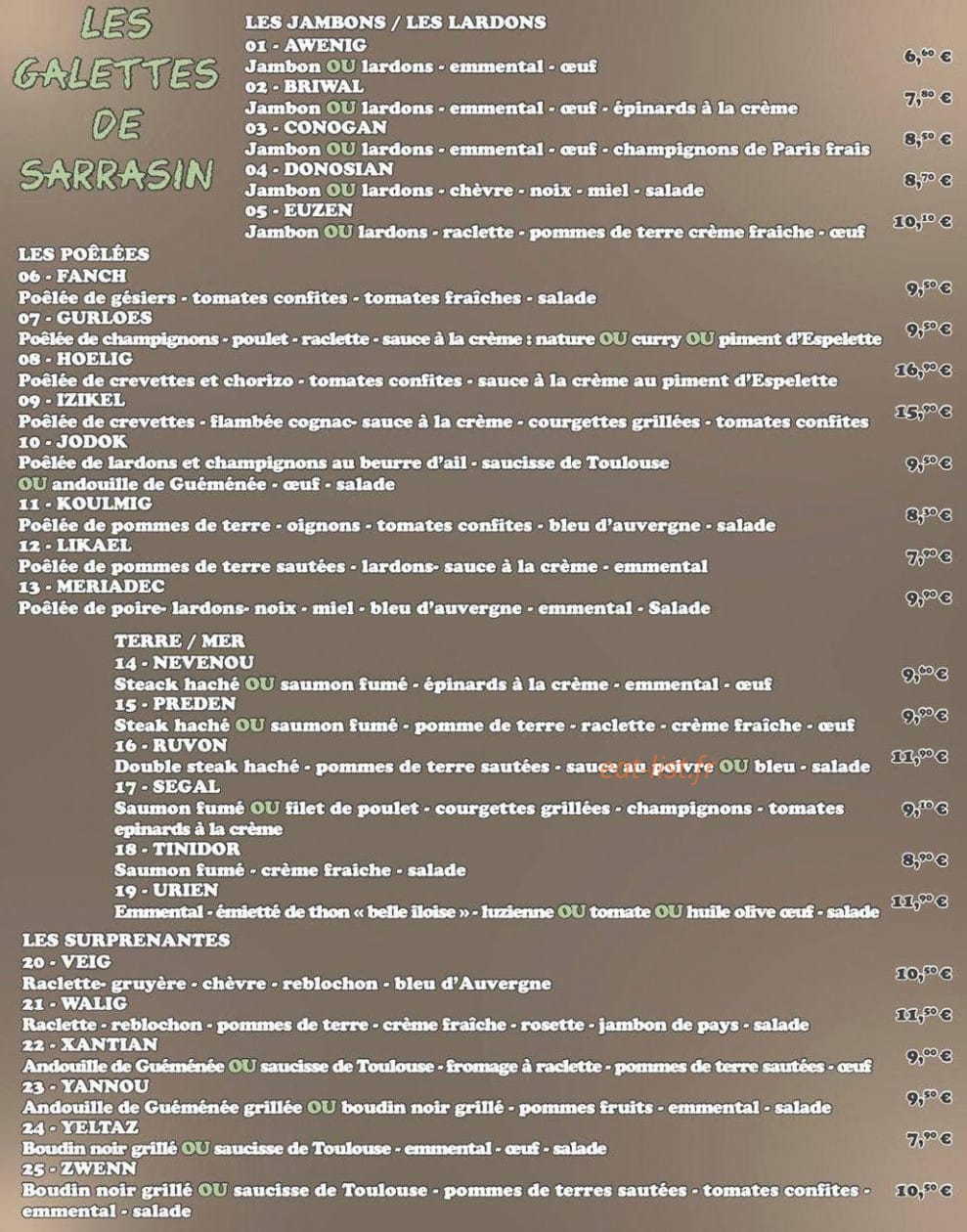Crêperie Sucrée Salée — carte page 2
