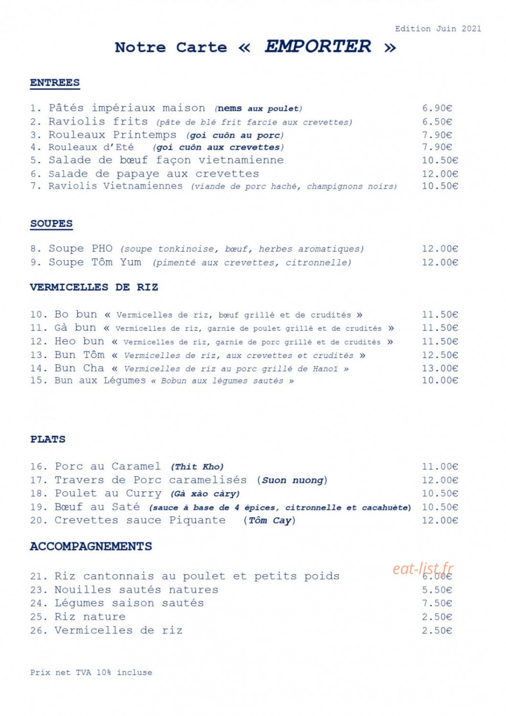 La Petite Table de Saïgon. — carte page 1