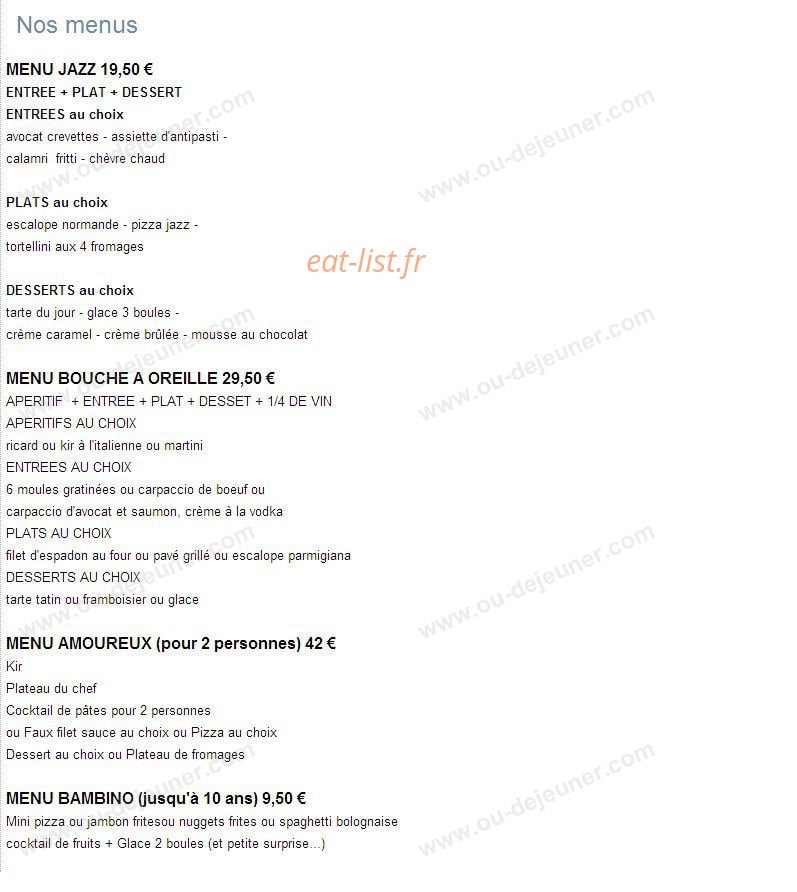 Pizzeria Jazz — carte page 3