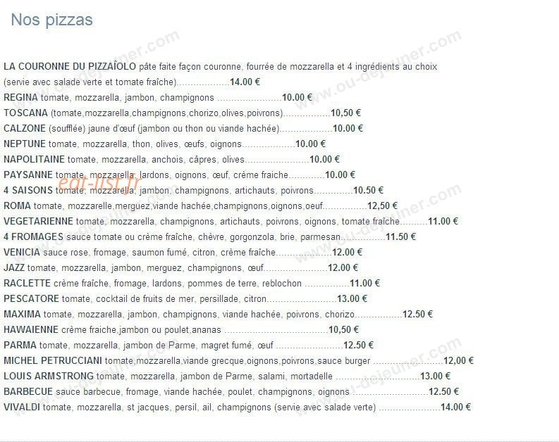 Pizzeria Jazz — carte page 2