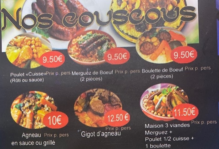 Saveurs Couscous — carte page 1