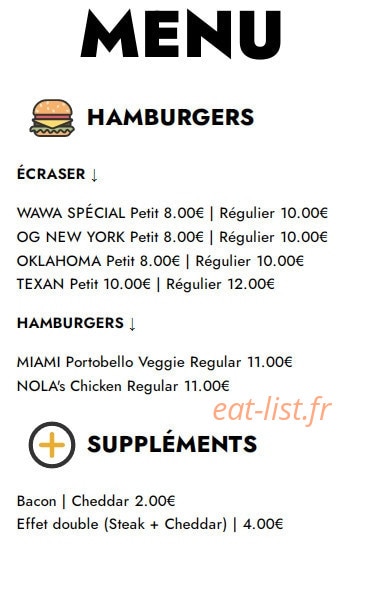 Wawa Smash Burger — carte page 1