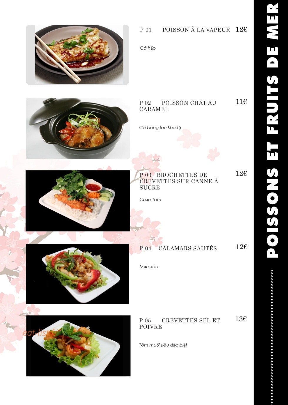 Carte et menu de Ambiance Asie à Villejuif — Les poissons et fruits de mer