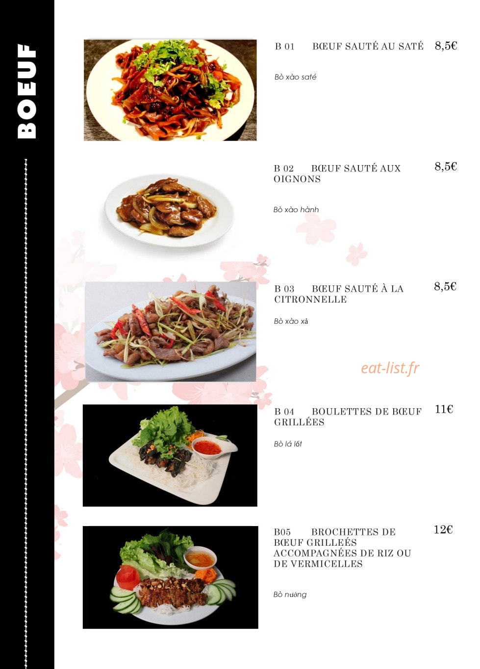 Carte et menu de Ambiance Asie à Villejuif — Les boeuf