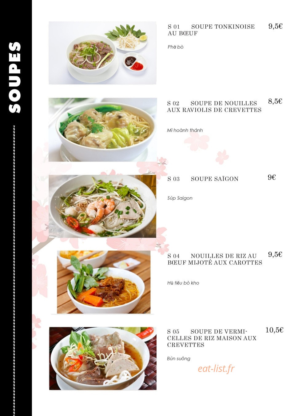 Carte et menu de Ambiance Asie à Villejuif — Les soupes