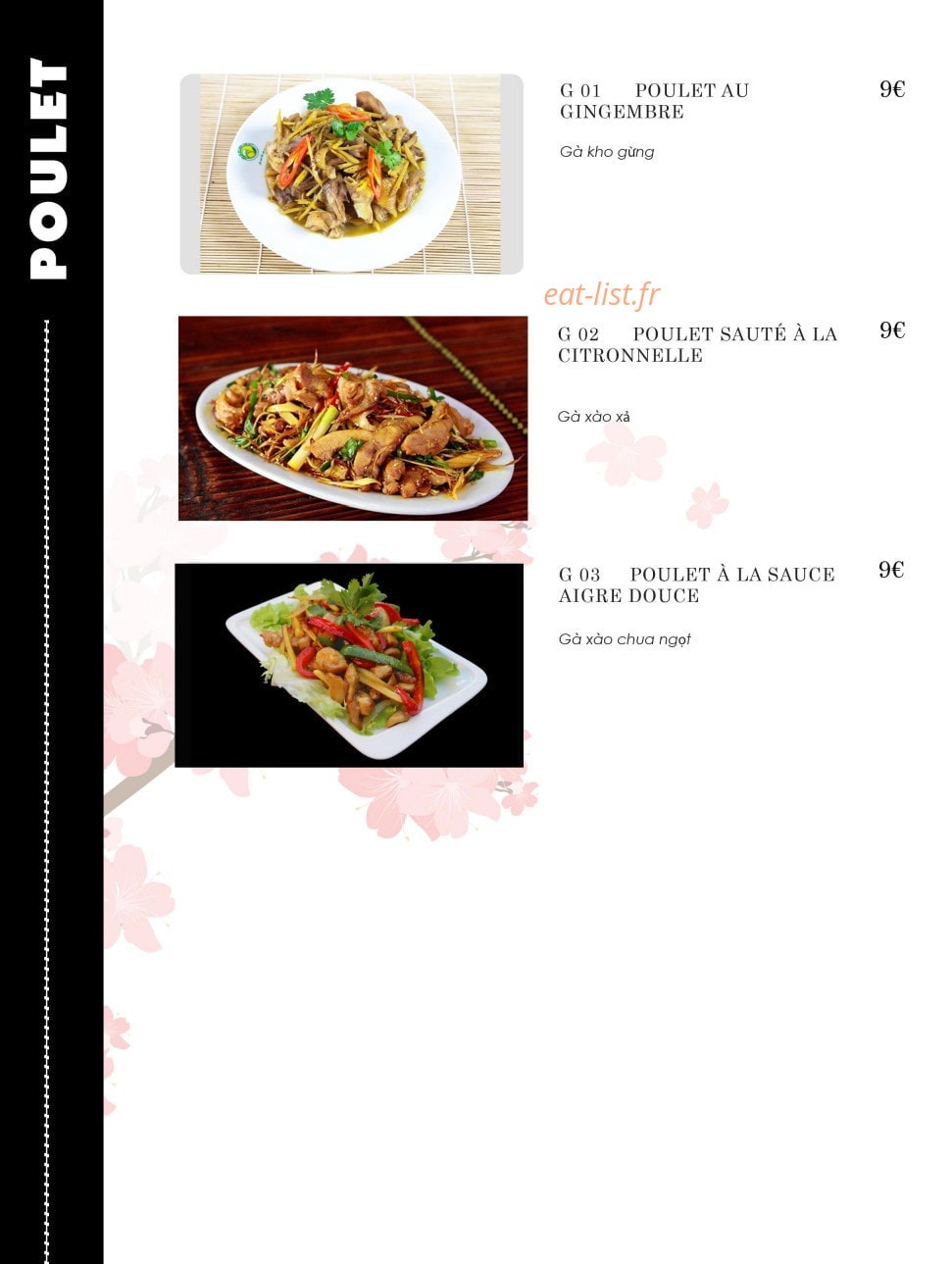 Carte et menu de Ambiance Asie à Villejuif — Les poulet