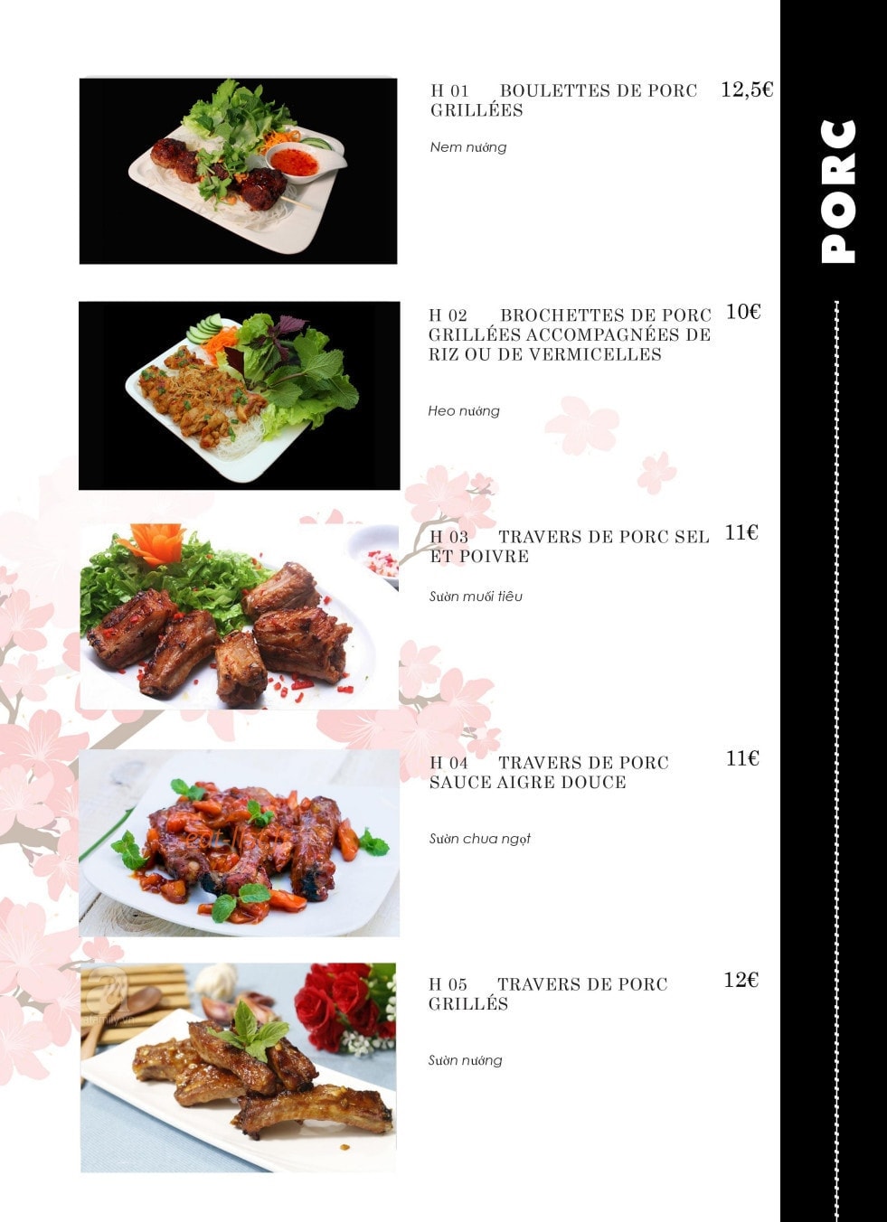 Carte et menu de Ambiance Asie à Villejuif — Les porc
