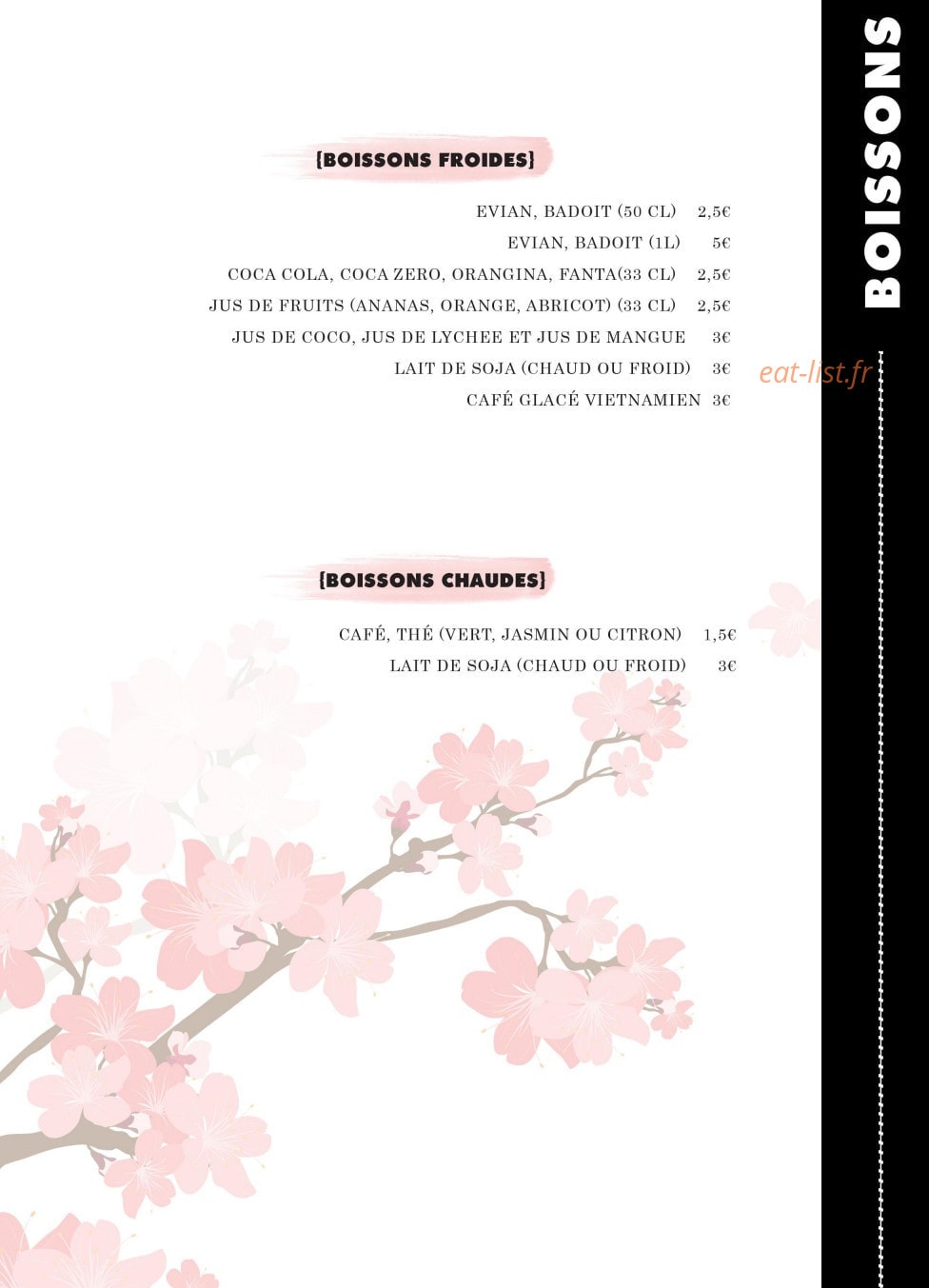 Carte et menu de Ambiance Asie à Villejuif — Les boissons