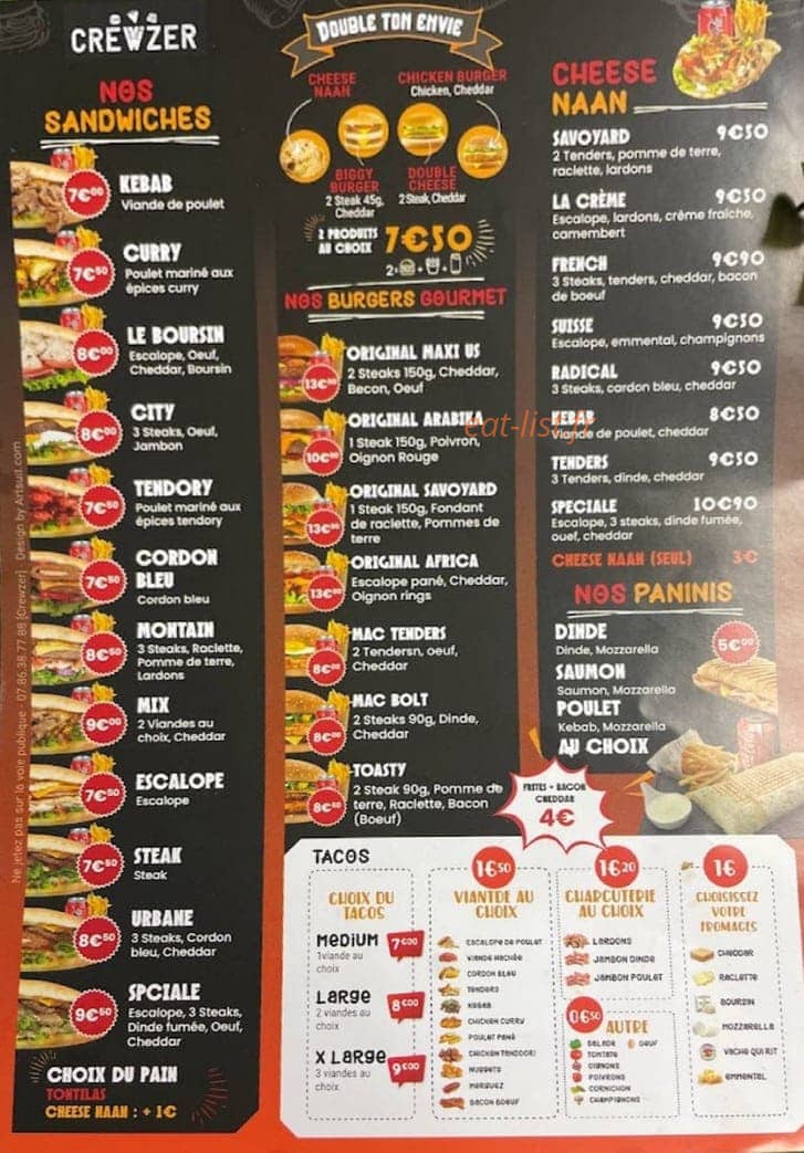 Crewzer & Tacos — carte page 2