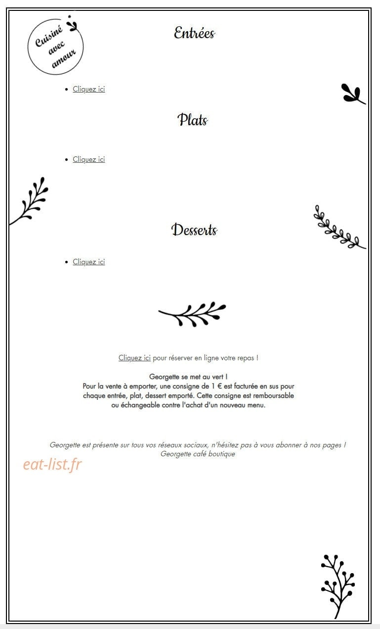 Georgette Café Boutique — carte page 1