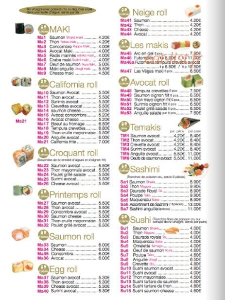 Carte et menu de Kyoto Sushi à Villejuif — Les makis, california, rolls,...