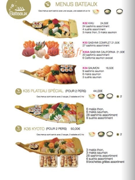 Carte et menu de Kyoto Sushi à Villejuif — Les menus bateaux