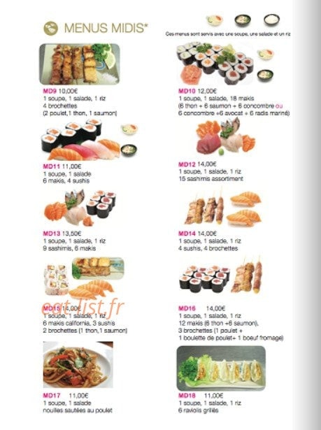 Carte et menu de Kyoto Sushi à Villejuif — Les menus midi suite