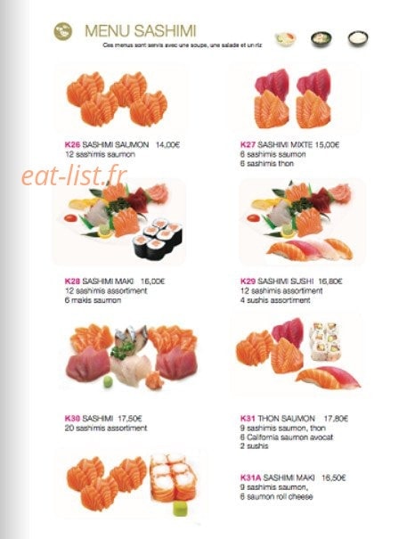Carte et menu de Kyoto Sushi à Villejuif — Le menu sashimi