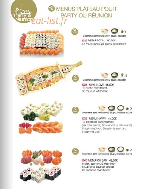 Carte et menu de Kyoto Sushi à Villejuif — Les menus plateau