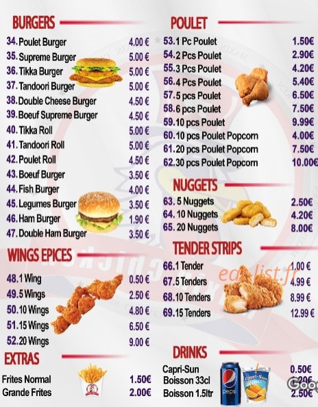 Maxin Chicken — carte page 1