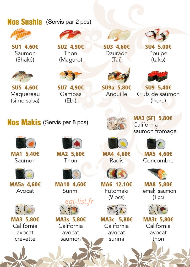 Carte et menu de Cergy Tokyo à Cergy — Les sushis et makis