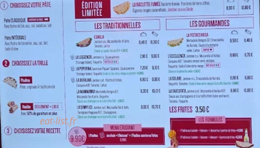 La Piadineria — carte page 2