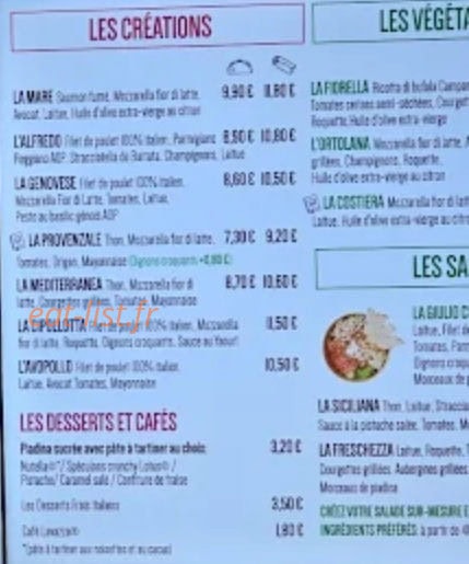 La Piadineria — carte page 1