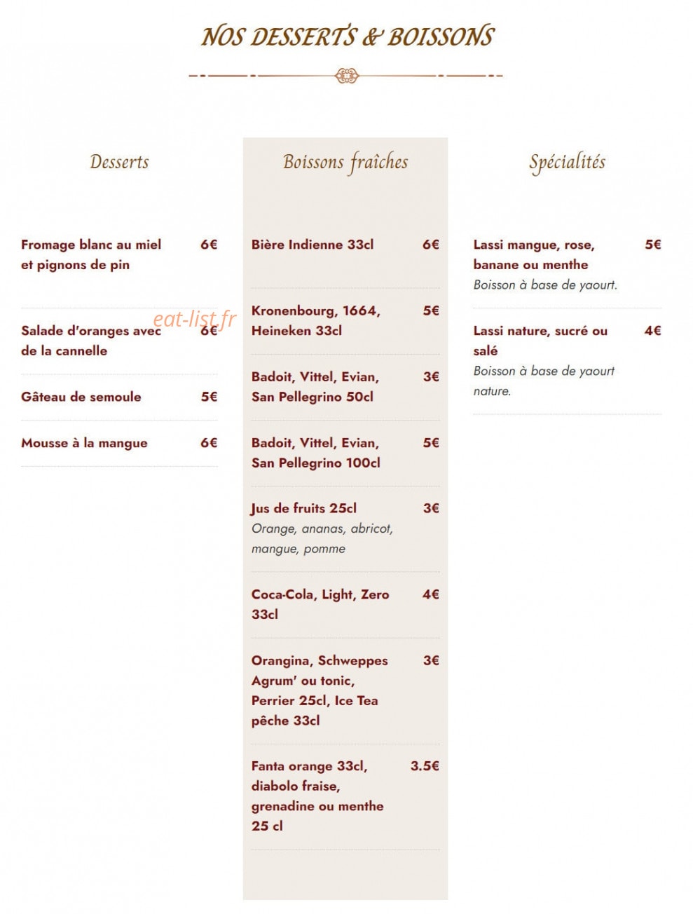 Le Royal Indien — carte page 4