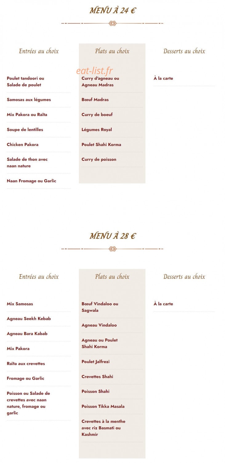 Le Royal Indien — carte page 6