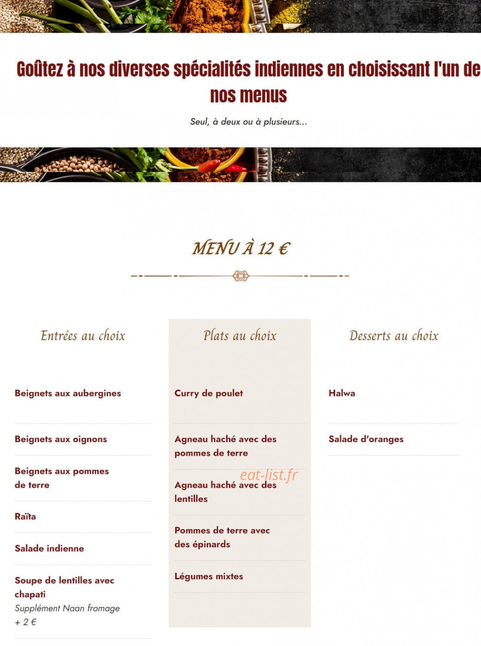 Le Royal Indien — carte page 5