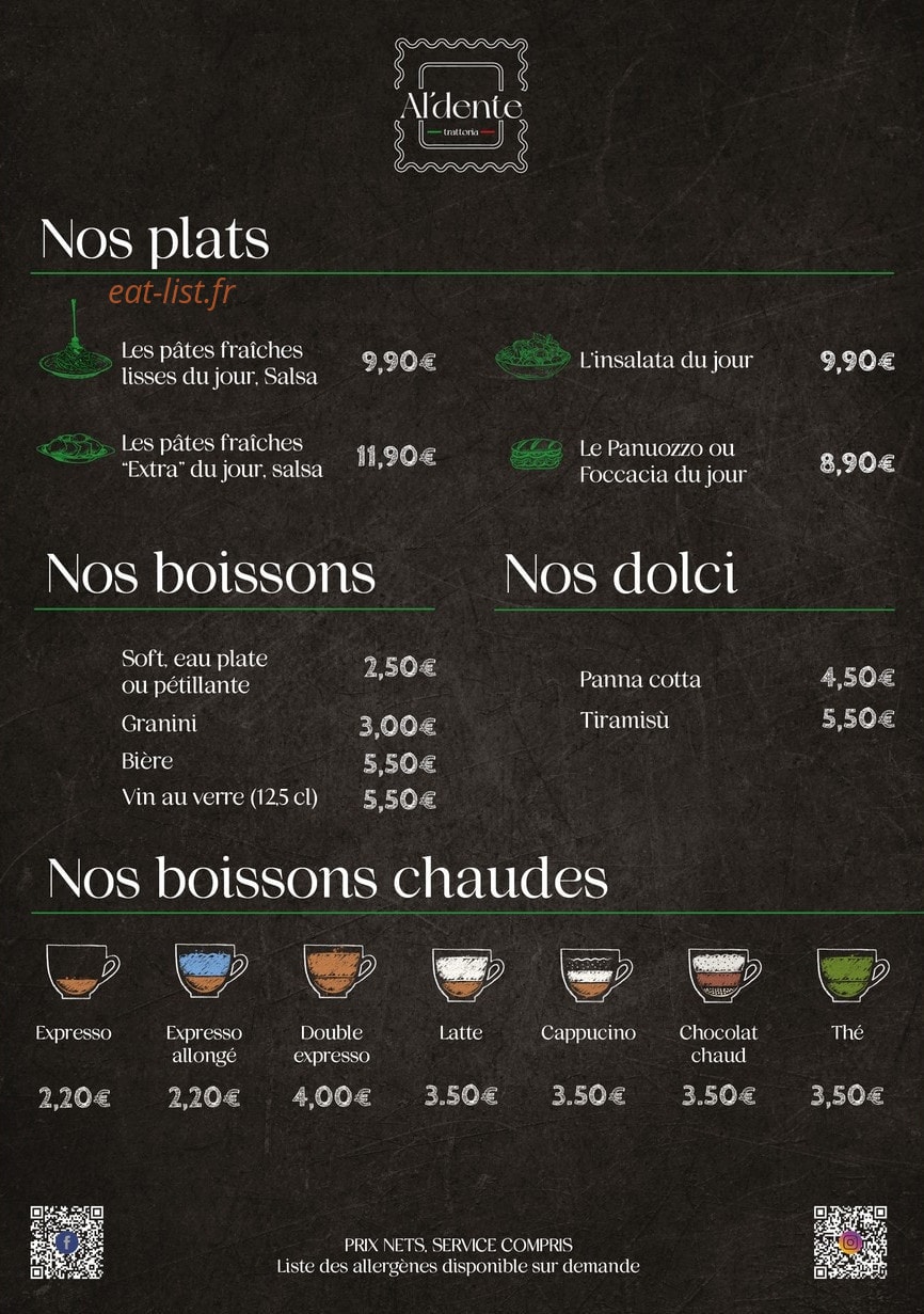 Al'dente trattoria — carte page 2