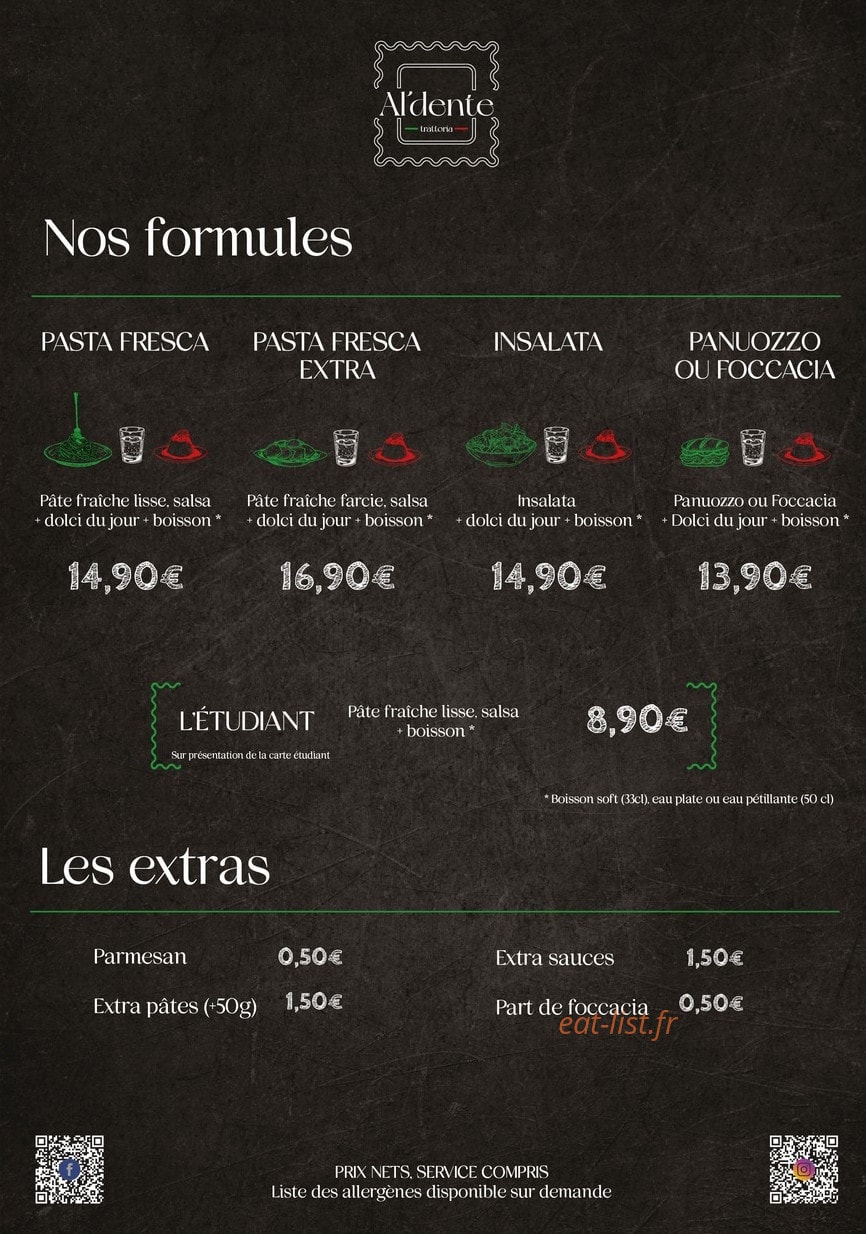 Al'dente trattoria — carte page 1