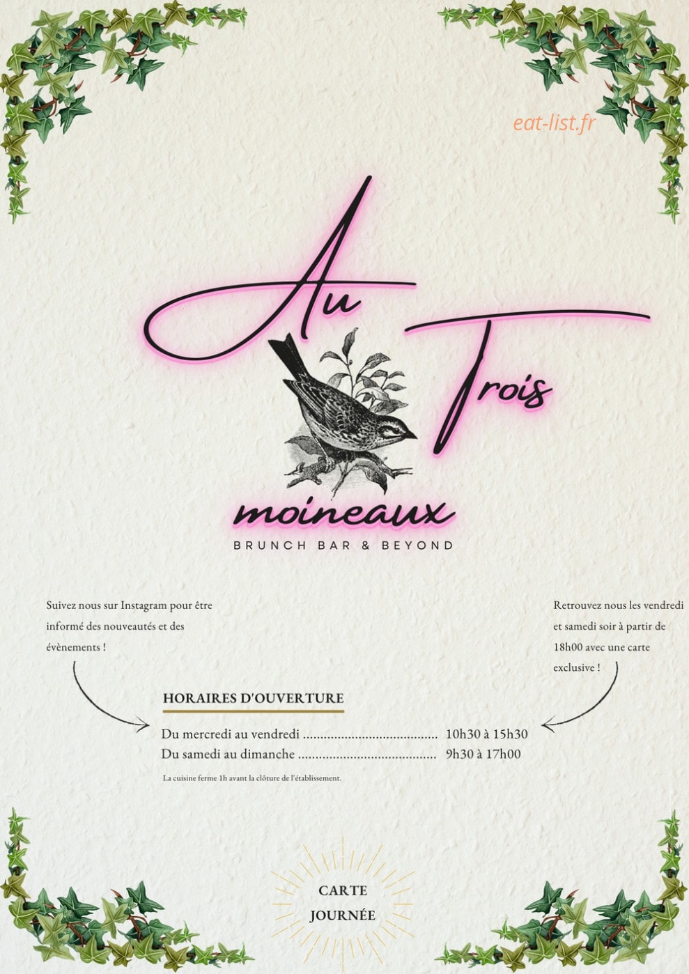 Au Trois Moineaux — carte page 1
