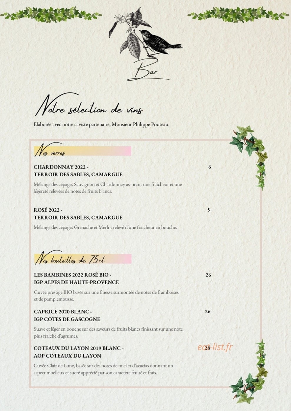 Au Trois Moineaux — carte page 3