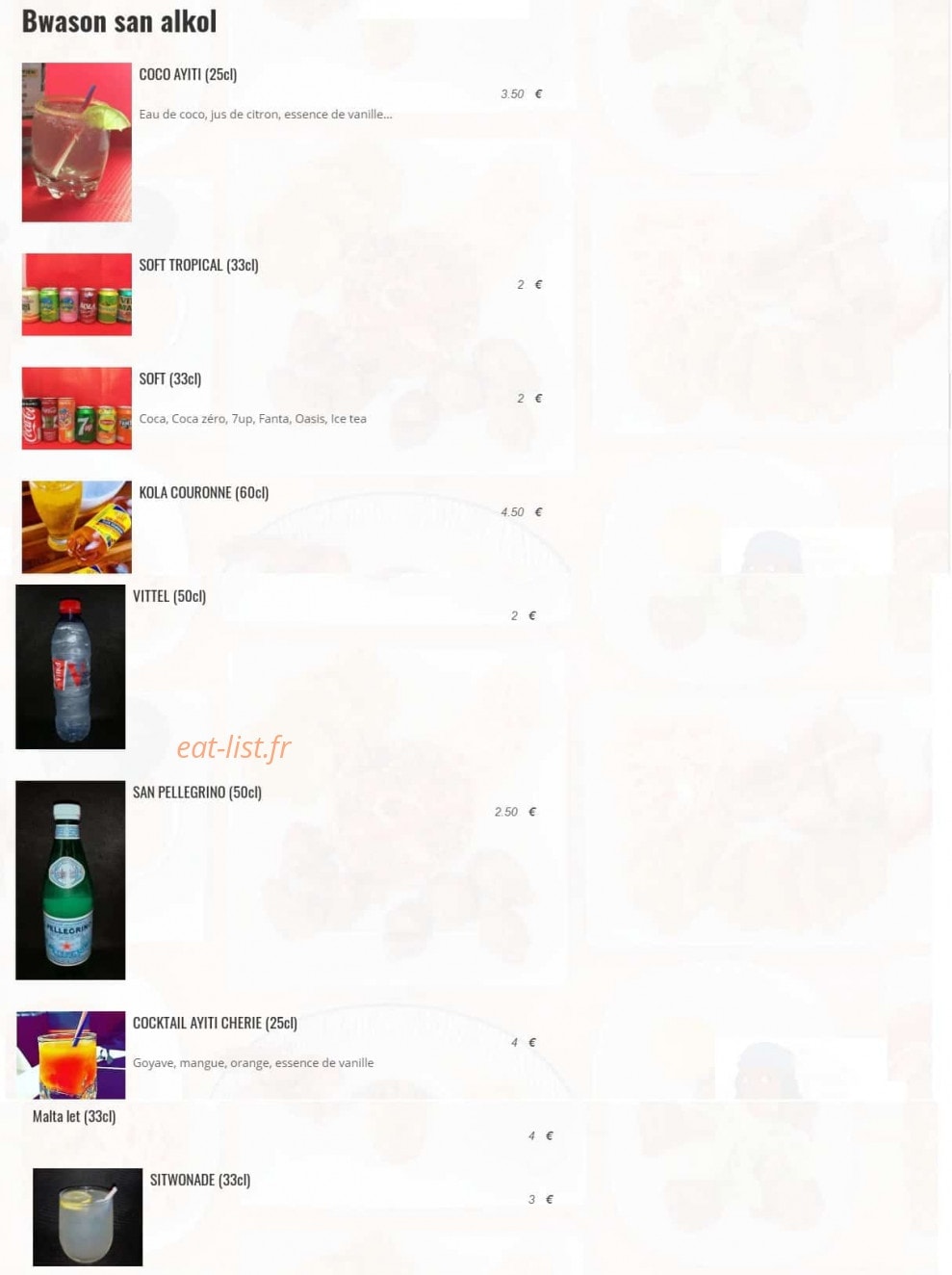 Ayiti Cherie Restoran — carte page 5