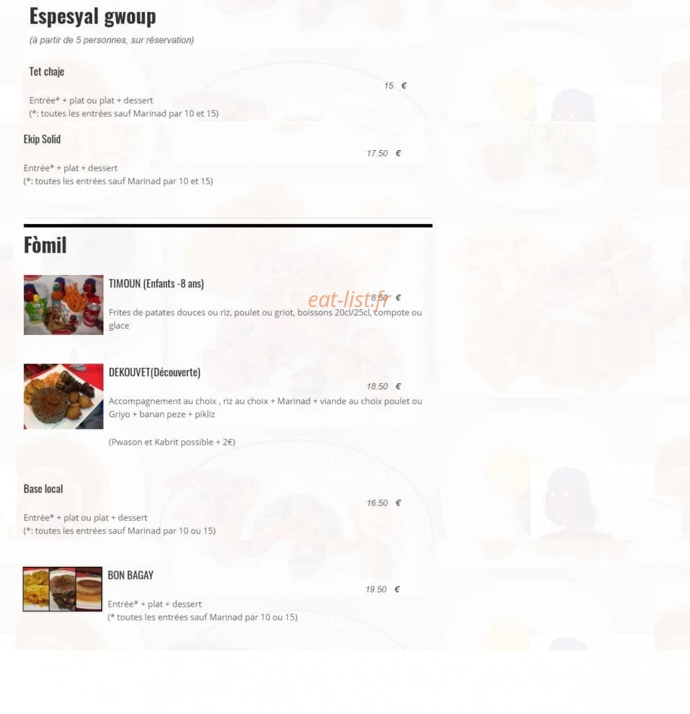 Ayiti Cherie Restoran — carte page 7