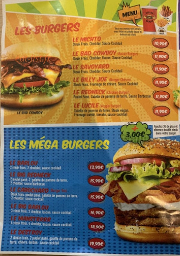 Barlou Burger — carte page 1