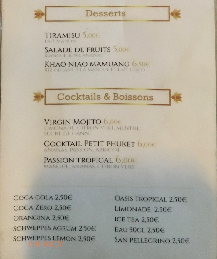 Le petit Phuket — carte page 2