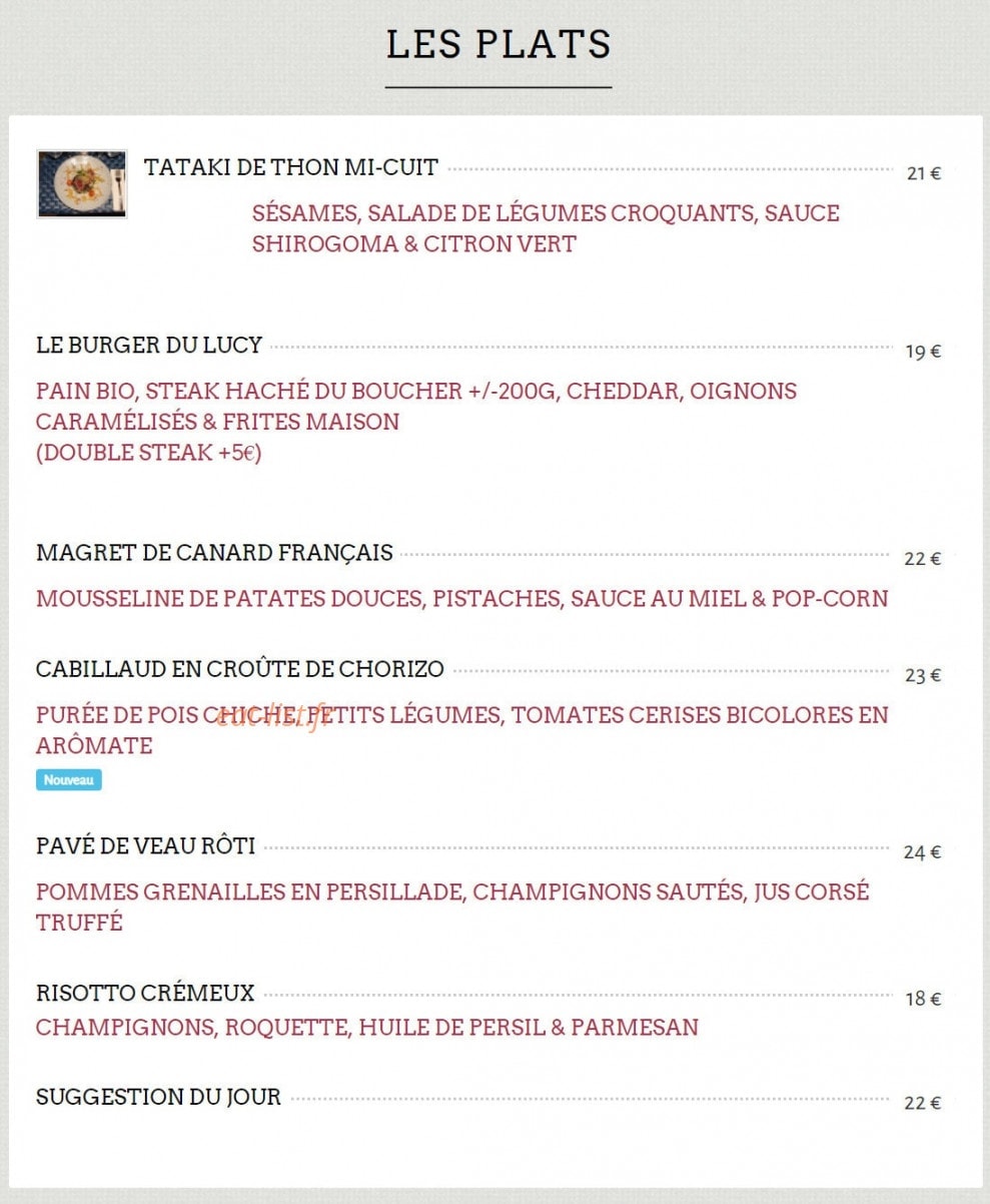Lucy Bistro — carte page 2
