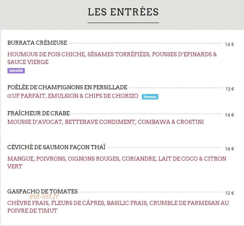 Lucy Bistro — carte page 1