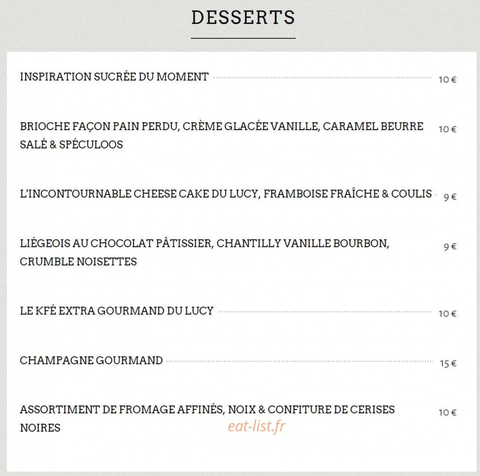 Lucy Bistro — carte page 3