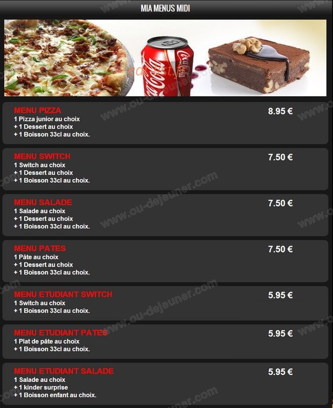 Mia Pizza — carte page 3