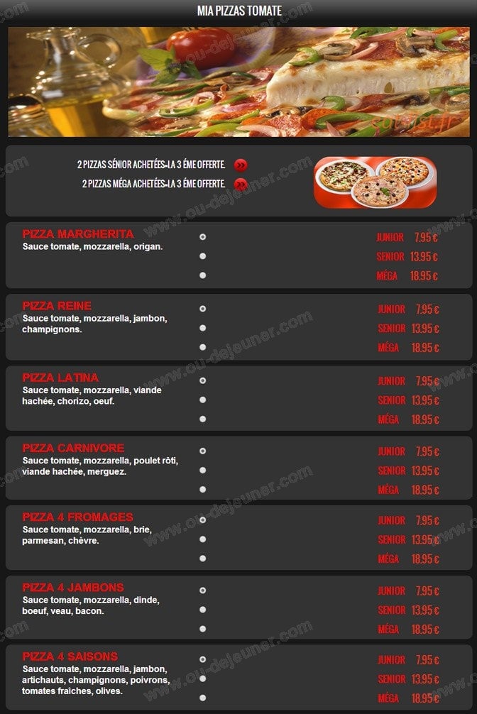 Mia Pizza — carte page 4